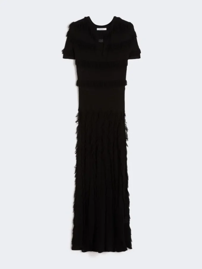 Vestido em fio de viscose estampado, preto Vestido em fio de viscose estampado, preto