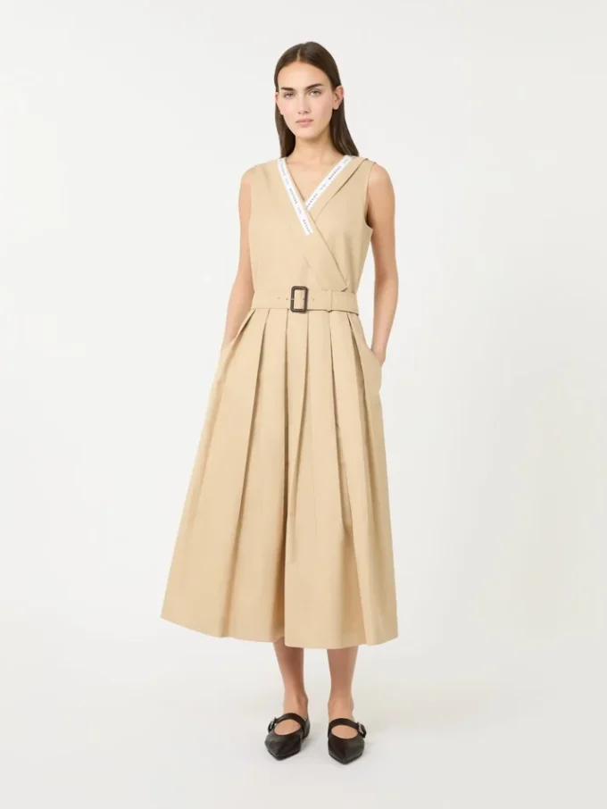 Vestido em gabardine repelente à água, bege Vestido em gabardine repelente à água, bege