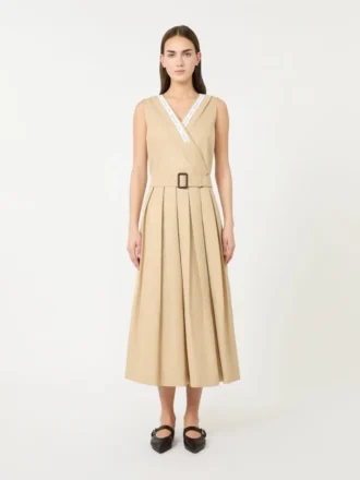 Vestido em gabardine repelente à água, bege