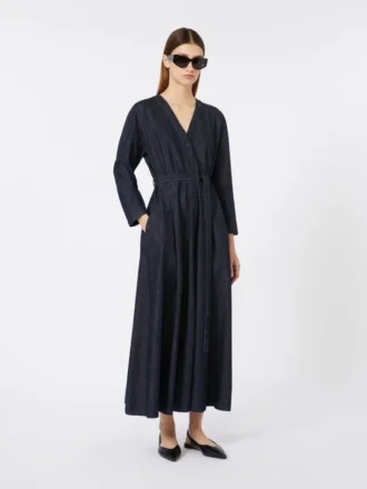 Vestido em ganga de algodão com cinto, azul ultramar