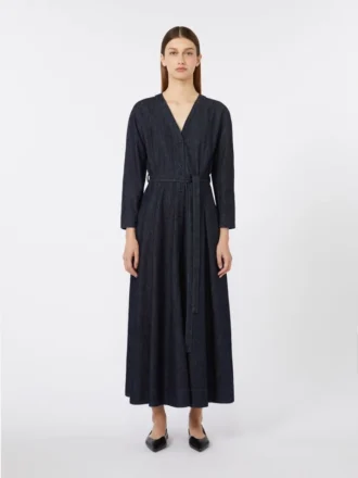 Vestido em ganga de algodão com cinto, azul ultramar