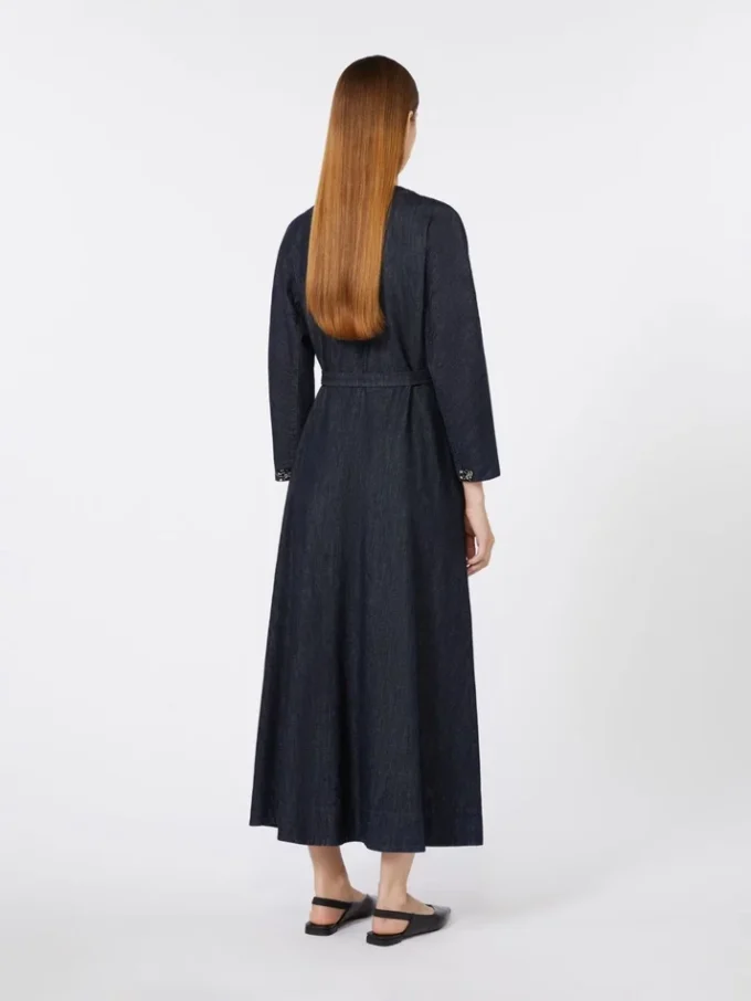 Vestido em ganga de algodão com cinto, azul ultramar Vestido em ganga de algodão com cinto, azul ultramar