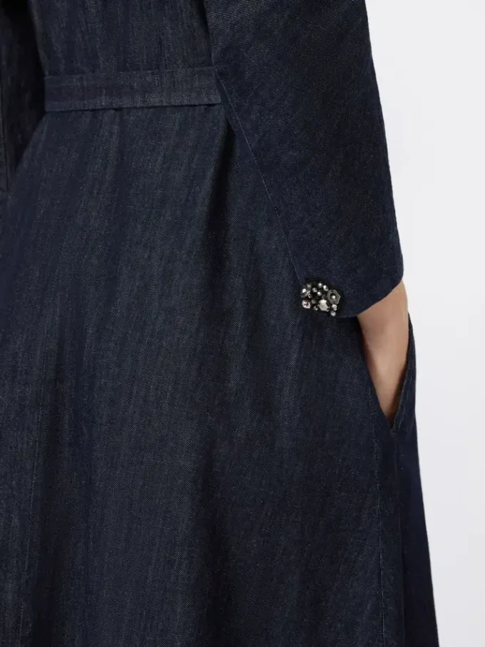 Vestido em ganga de algodão com cinto, azul ultramar Vestido em ganga de algodão com cinto, azul ultramar