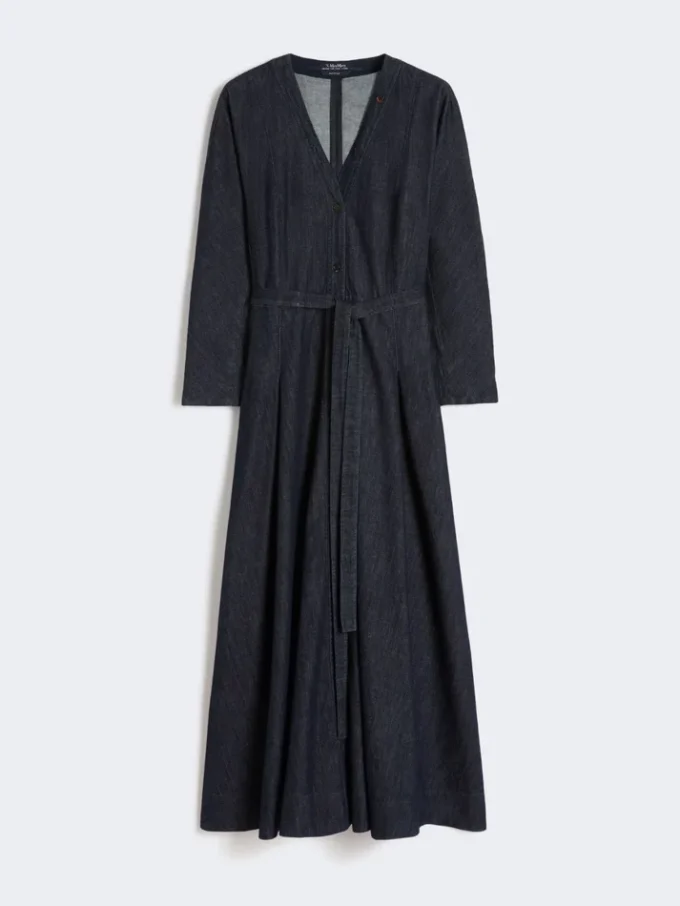 Vestido em ganga de algodão com cinto, azul ultramar Vestido em ganga de algodão com cinto, azul ultramar