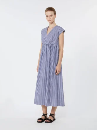 Vestido em linha A em popeline de algodão, azul-marinho