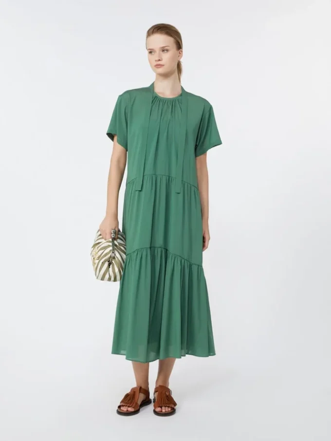 Vestido em lona de algodão técnica, verde Vestido em lona de algodão técnica, verde