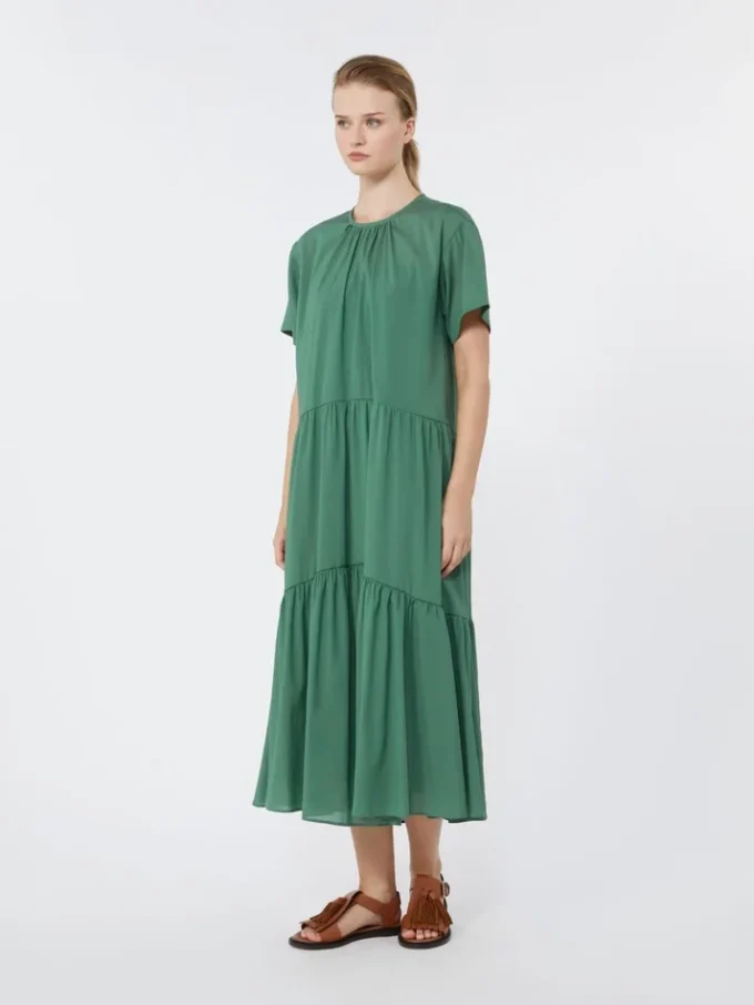 Vestido em lona de algodão técnica, verde Vestido em lona de algodão técnica, verde
