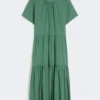 Vestido em lona de algodão técnica, verde Vestido em lona de algodão técnica, verde