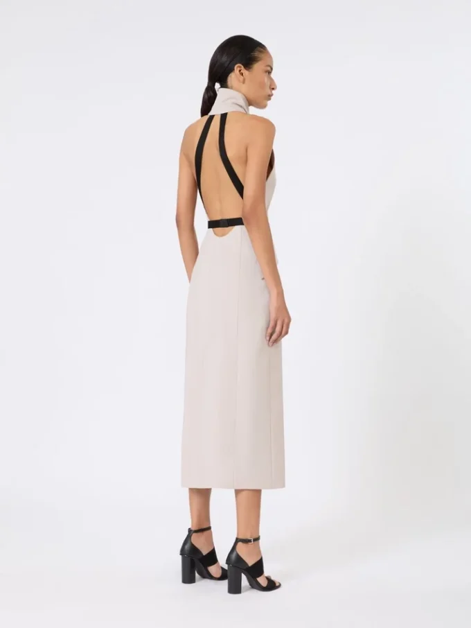 Vestido em lona de lã e algodão, bege Vestido em lona de lã e algodão, bege