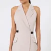 Vestido em lona de lã e algodão, bege Vestido em lona de lã e algodão, bege