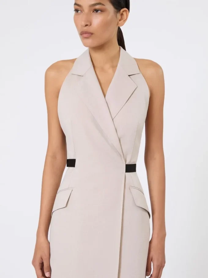 Vestido em lona de lã e algodão, bege Vestido em lona de lã e algodão, bege