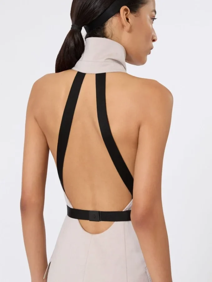 Vestido em lona de lã e algodão, bege Vestido em lona de lã e algodão, bege