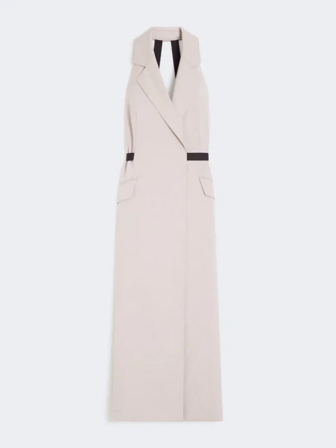 Vestido em lona de lã e algodão, bege Vestido em lona de lã e algodão, bege