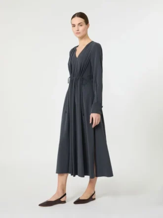 Vestido em lona de seda lavada, azul ultramar