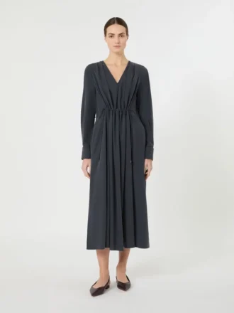 Vestido em lona de seda lavada, azul ultramar