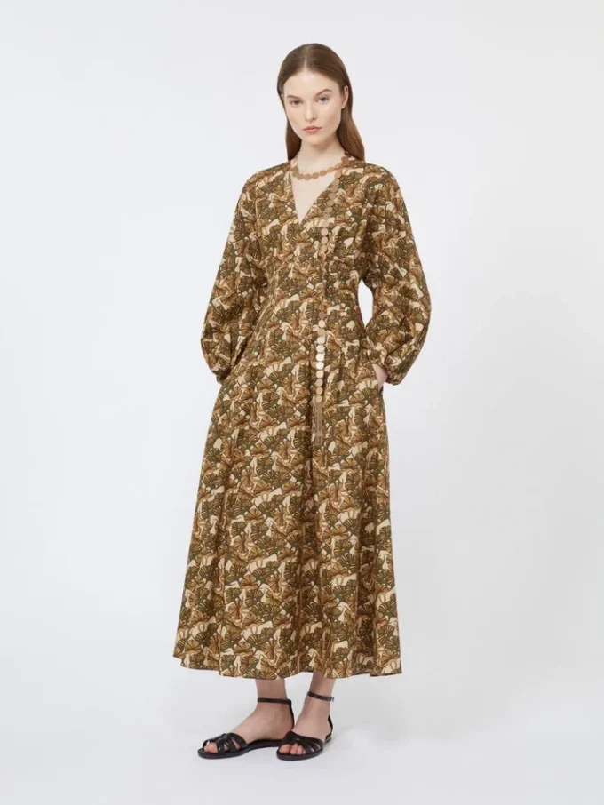 Vestido em popeline de algodão estampado, natural Vestido em popeline de algodão estampado, natural