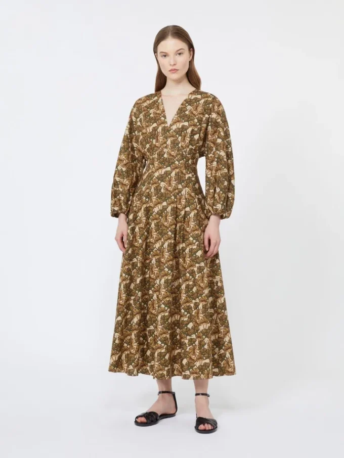 Vestido em popeline de algodão estampado, natural Vestido em popeline de algodão estampado, natural
