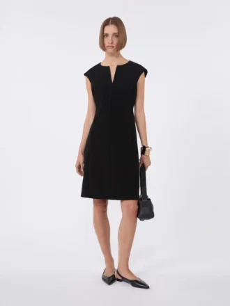 Vestido estilo princesa em cady, preto