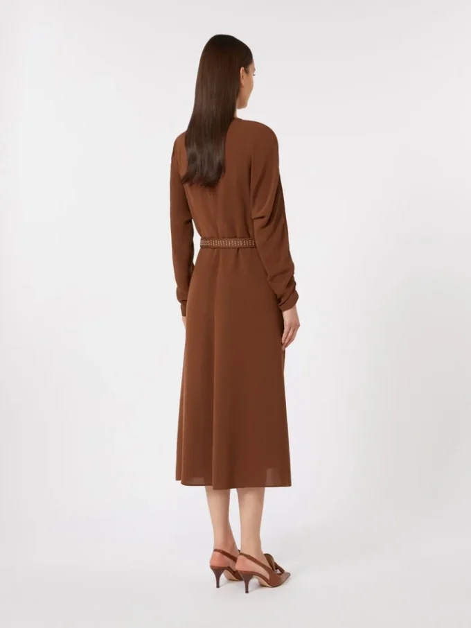 Vestido evasê em cady, cor chocolate