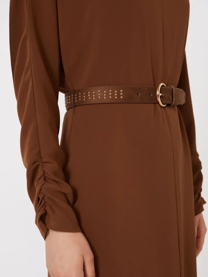 Vestido evasê em cady, cor chocolate