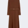 Vestido evasê em cady, cor chocolate