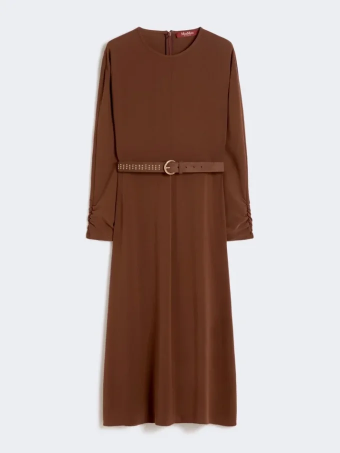 Vestido evasê em cady, cor chocolate
