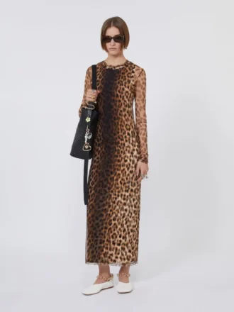 Vestido justo em jersey de tule, bege esbatido