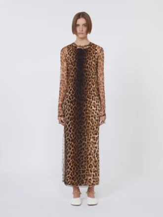 Vestido justo em jersey de tule, bege esbatido