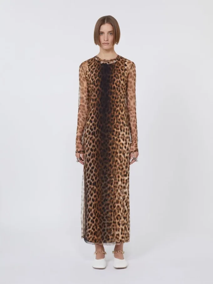 Vestido justo em jersey de tule, bege esbatido Vestido justo em jersey de tule, bege esbatido
