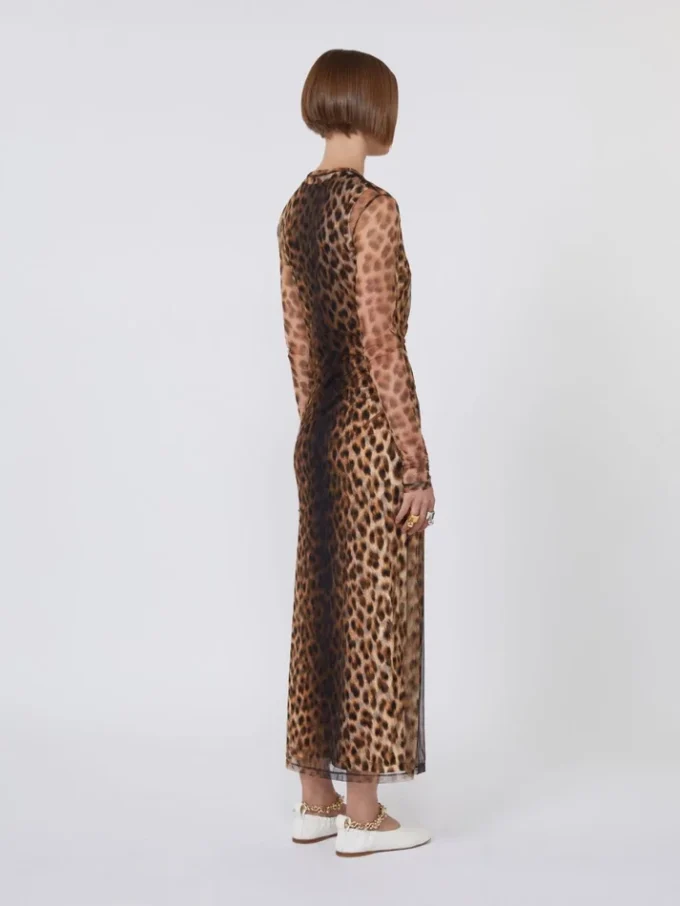 Vestido justo em jersey de tule, bege esbatido Vestido justo em jersey de tule, bege esbatido