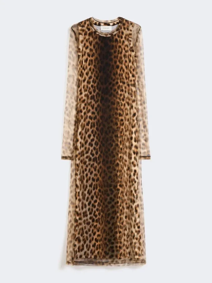 Vestido justo em jersey de tule, bege esbatido Vestido justo em jersey de tule, bege esbatido