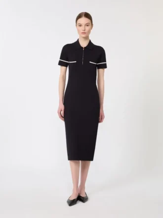 Vestido justo em viscose elástica, azul-marinho