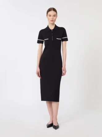 Vestido justo em viscose elástica, azul-marinho