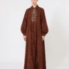Vestido kaftan em algodão estampado, cor caramelo