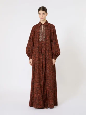 Vestido kaftan em algodão estampado, cor caramelo