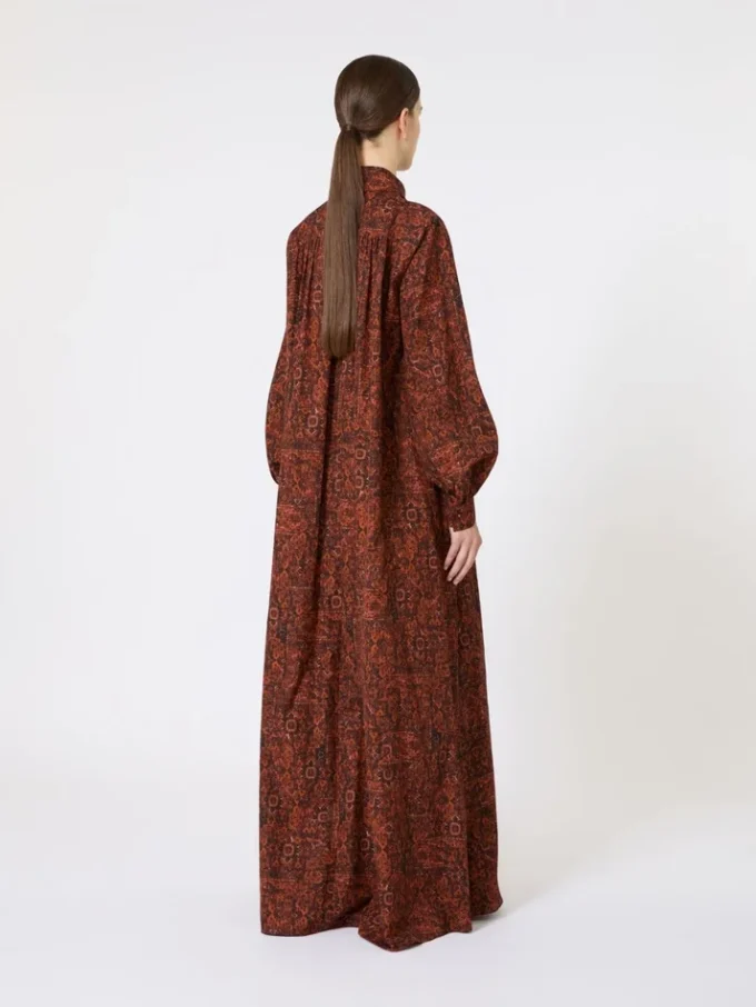 Vestido kaftan em algodão estampado, cor caramelo