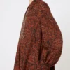 Vestido kaftan em algodão estampado, cor caramelo