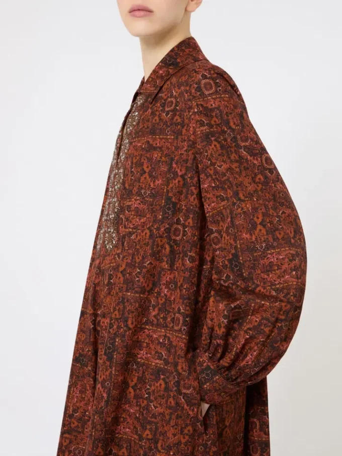 Vestido kaftan em algodão estampado, cor caramelo