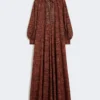 Vestido kaftan em algodão estampado, cor caramelo