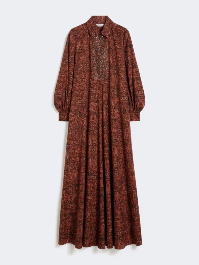 Vestido kaftan em algodão estampado, cor caramelo