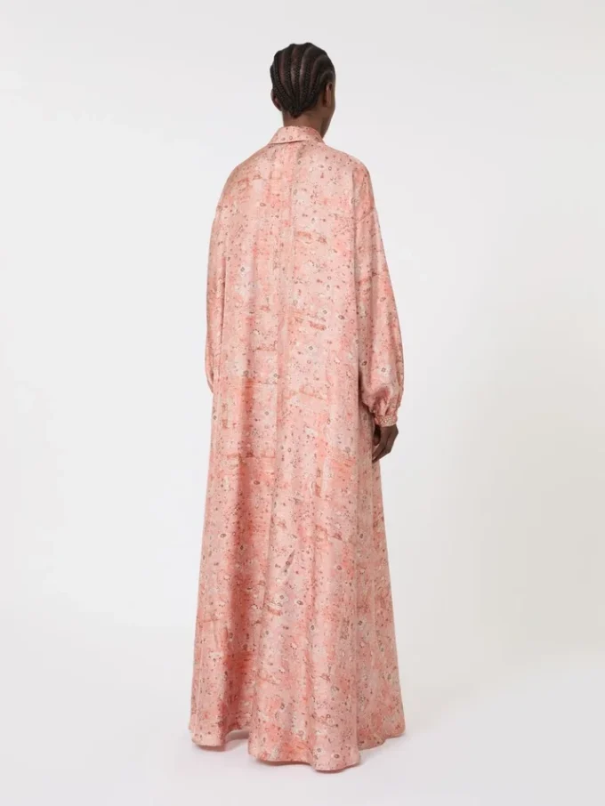 Vestido kaftan em sarja estampada, cor de coral