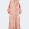 Vestido kaftan em sarja estampada, cor de coral