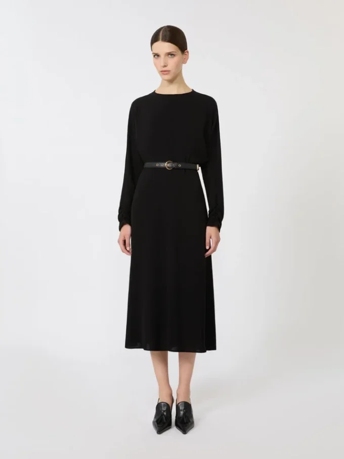 Vestido largo em cady, preto