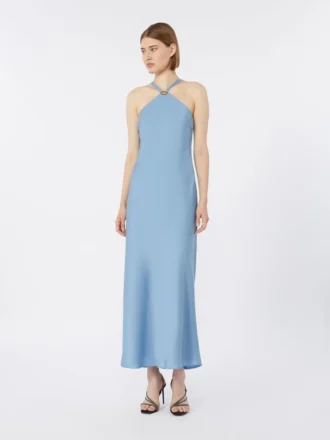 Vestido leve em cetim, azul claro