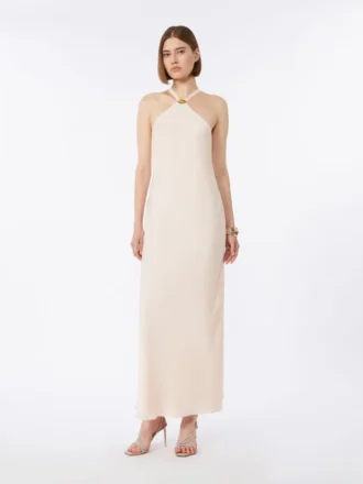 Vestido leve em cetim, bege-rosa