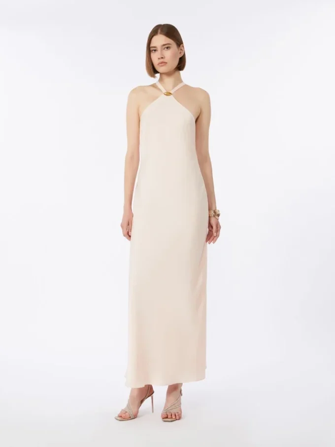 Vestido leve em cetim, bege-rosa