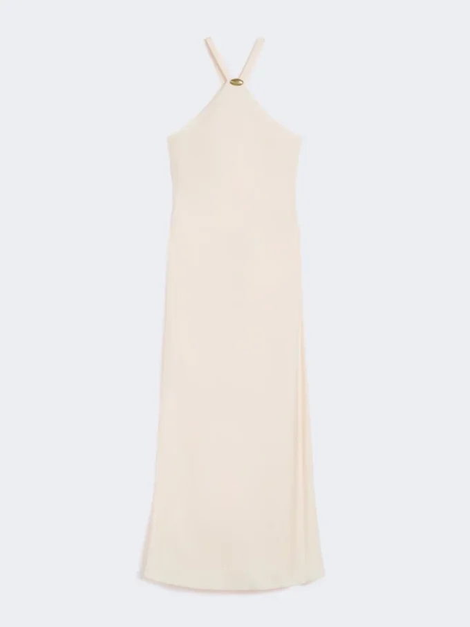 Vestido leve em cetim, bege-rosa