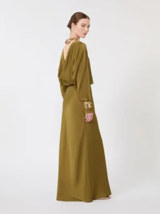 Vestido leve em cetim, cor cáqui