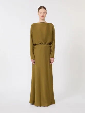 Vestido leve em cetim, cor cáqui