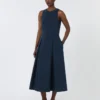 Vestido longo de jersey scuba com corte evasê, azul ultramar Vestido longo de jersey scuba com corte evasê, azul ultramar